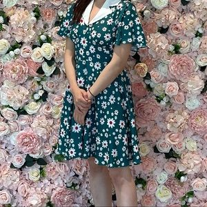 Satin Jacquard Dress In Green